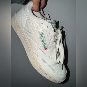Reebok White and Green Leather Sneakers